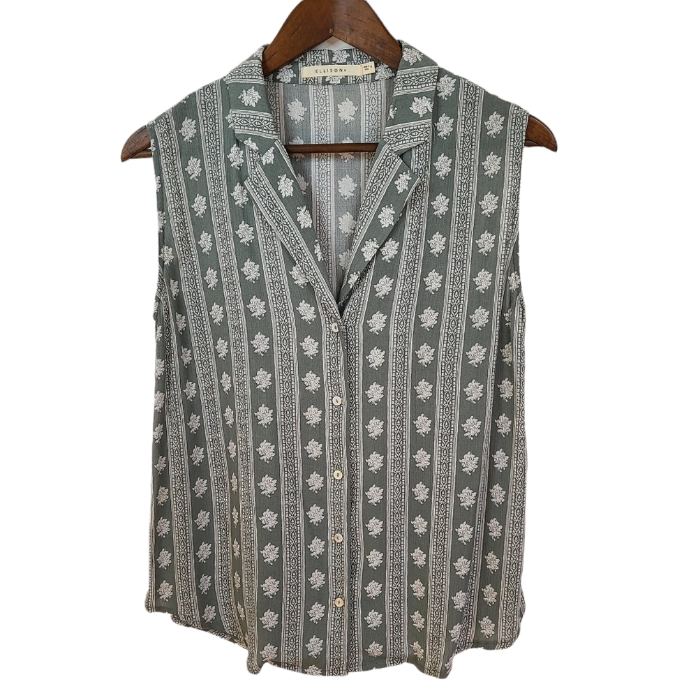 Ellison Floral Sleeveless Button Front Blouse Small